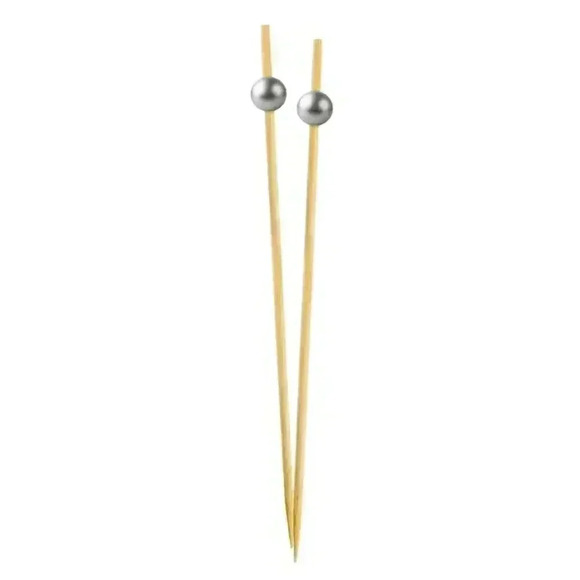 25 New 6" Wood Cocktail + Appetizer Picks with Silver Balls - Picture 2 of 4
